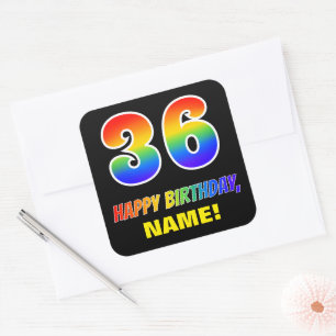 Sticker Carré 36e anniversaire : Bold, amusant, simple, arc-en-c