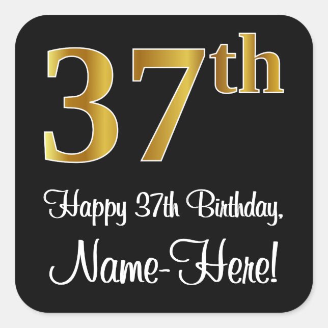 Sticker Carré 37e anniversaire - Elégant luxe Faux Gold Look # (Devant)