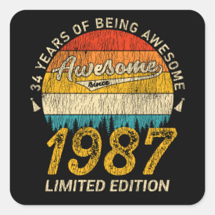 Sticker Carré 38 Ans 1987 Retro Awesome 38e anniversaire Cadeau