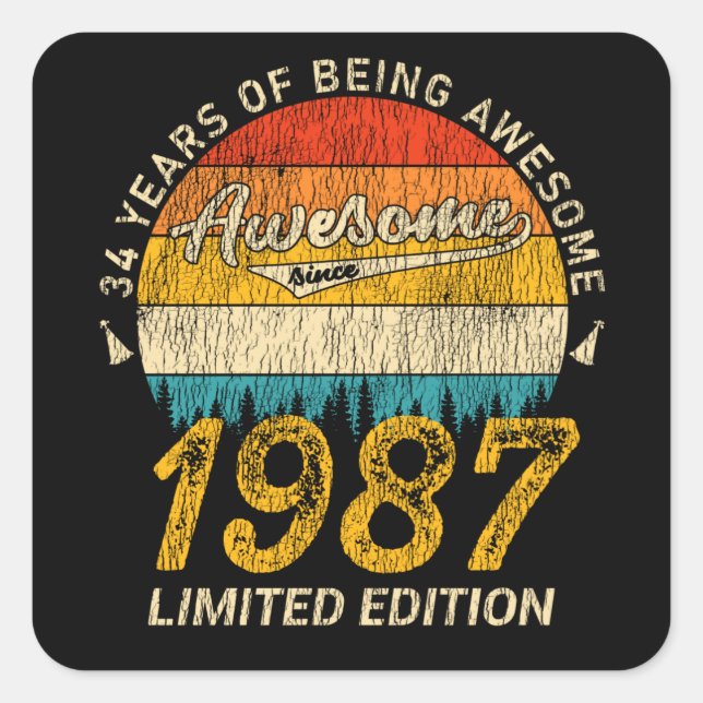 Sticker Carré 38 Ans 1987 Retro Awesome 38e anniversaire Cadeau (Devant)