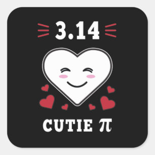 Sticker Carré 3.14 Cutie Coeur Pi Drôle Masse Math Plaisanterie