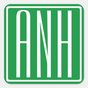 Sticker Carré 3 Initiales Monogramme Vert & Blanc