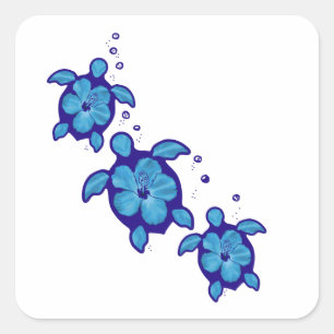 Sticker Carré 3 Tortues Honu Bleues