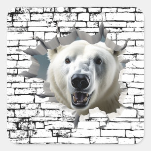 Sticker Carré 3D Polar Bear Wall Break Art - Safari réaliste