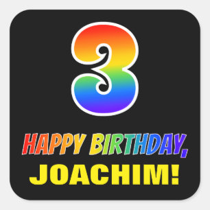 Sticker Carré 3e anniversaire : Bold, amusant, simple, arc-en-ci