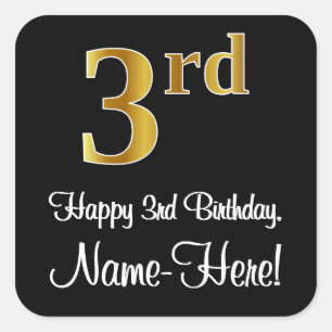 Sticker Carré 3e anniversaire - Elégant luxe Faux Gold Look #
