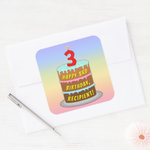 Sticker Carré 3e anniversaire : Fun Cake and Candle + Nom person