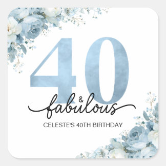 Sticker Carré 40 ans personnalisés et fabuleux Anniversaire flor