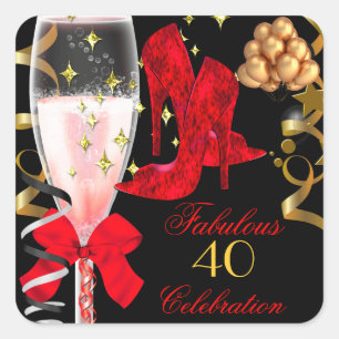 Sticker Carré 40 et fabuleux Noir Rouge Chaussures Anniversaire