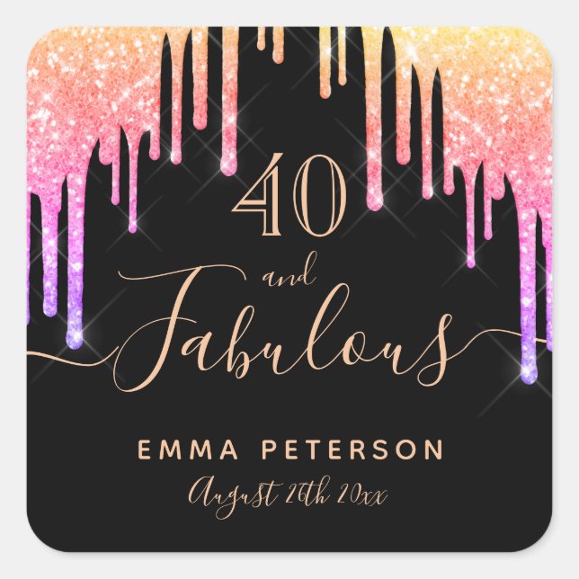 Sticker Carré 40 fabuleux anniversaire noir parties scintillant  (Devant)