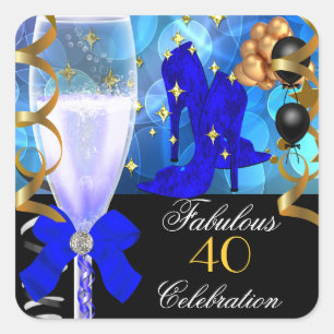 Sticker Carré 40 & Fabuleux Royal Blue Black Gold fête d'anniver