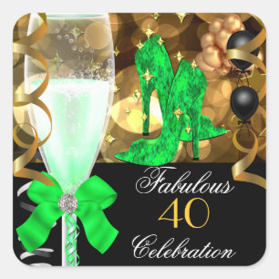 Sticker Carré 40 & Fabulous Lime Green Black Gold fête d'anniver