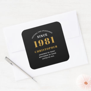 Sticker Carré 40e anniversaire 1981 Black Gold pour lui personna