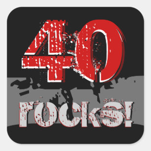 Sticker Carré 40e anniversaire - 40 rochers ! Grunge rouge et no