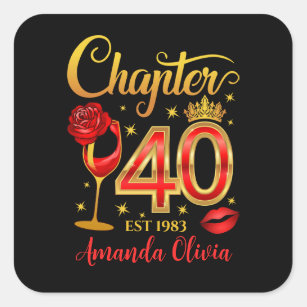 Sticker Carré 40e anniversaire, chapitre 40 dame, femmes