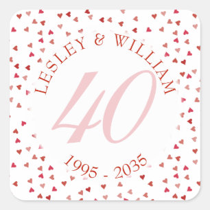 Sticker Carré 40e Anniversaire de Mariage Cœurs de Rubis Confett