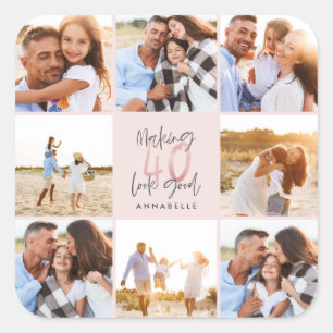 Sticker Carré 40e anniversaire rose girly parties scintillant ph