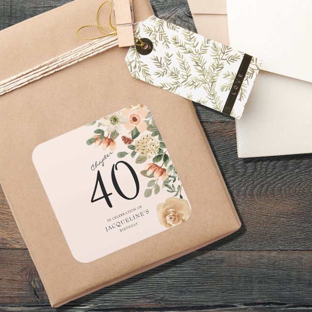 Sticker Carré 40e anniversaire Vintage Floral (40th Birthday Vintage Floral Square Sticker
)