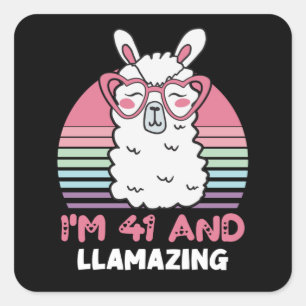 Sticker Carré 41 Year Old Bday Llamazing 41st Birthday Llama