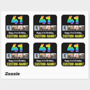 Sticker Carré 41e anniversaire : Arc-en-ciel "41"; photos et nom