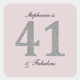 Sticker Carré 41e anniversaire Blush Pink Silver Grey Parties sc