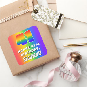 Sticker Carré 41e anniversaire : coloré, amusant Motif arc-en-ci