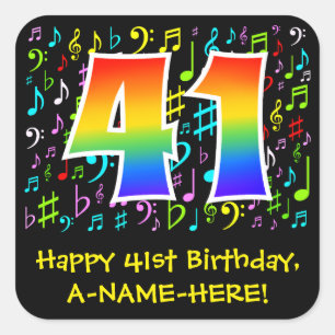 Sticker Carré 41e anniversaire : Symboles de musique colorée, A