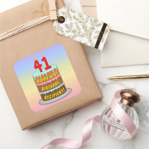 Sticker Carré 41st Birthday: Fun Cake and Candles + Custom Name