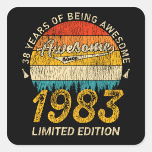 Sticker Carré 42 ans 1983 Retro Awesome 42e anniversaire Cadeau