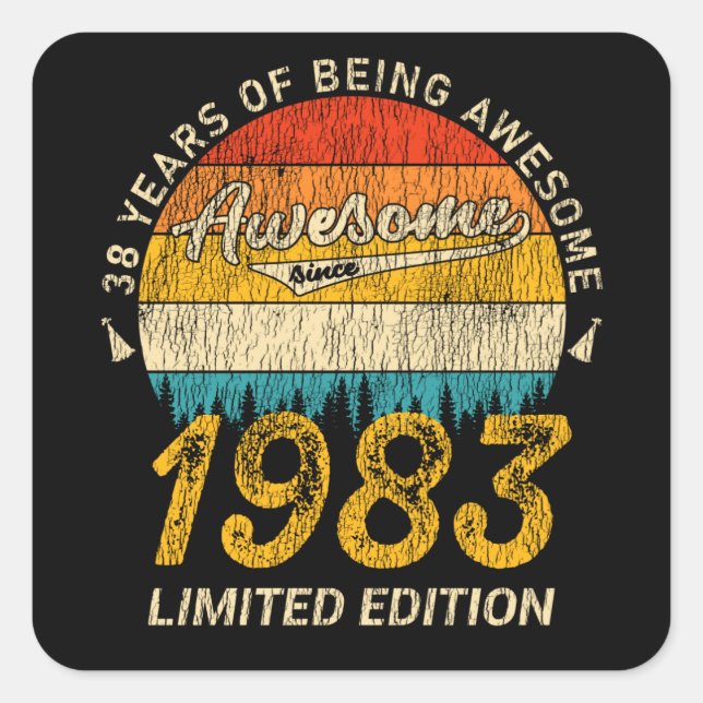 Sticker Carré 42 ans 1983 Retro Awesome 42e anniversaire Cadeau (Devant)
