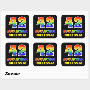 Sticker Carré 42e anniversaire : Bold, amusant, simple, arc-en-c