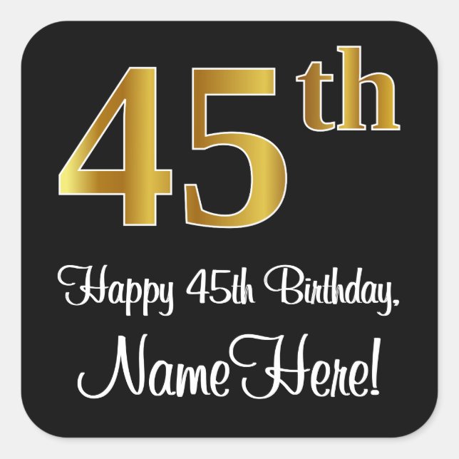 Sticker Carré 45e anniversaire - Elégant luxe Faux Gold Look # (Devant)