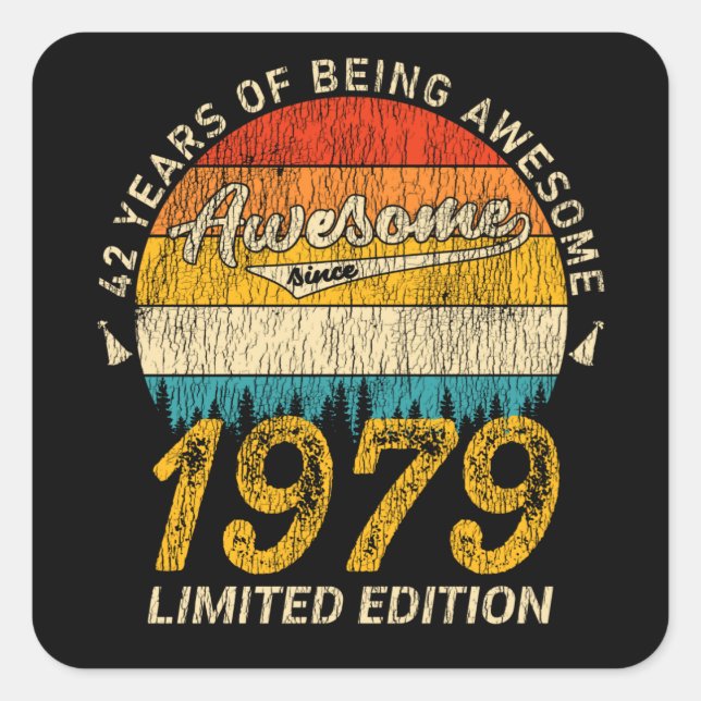 Sticker Carré 46 Ans 1979 Retro Awesome 46e anniversaire Cadeau (Devant)