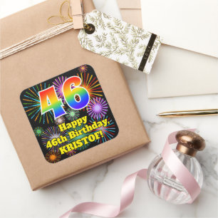 Sticker Carré 46e anniversaire : Fun Fireworks Look, Arc-en-ciel