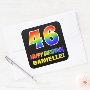 Sticker Carré 46e anniversaire : Gras, amusant, simple, arc-en-c