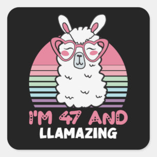 Sticker Carré 47 ans Anniversaire Llamazing Llama 47e anniversai