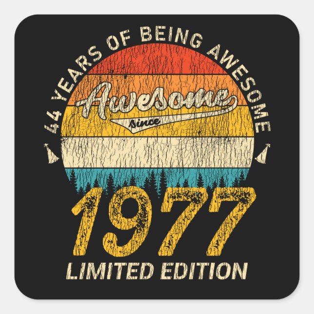 Sticker Carré 48 Ans 1977 Retro Awesome 48e anniversaire Cadeau (Devant)