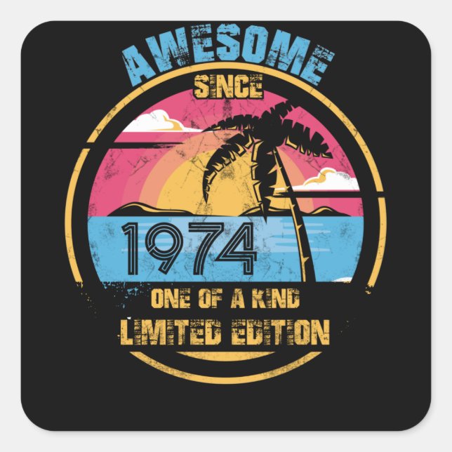 Sticker Carré 48 Ans Awesome depuis 1974 48e Anniversaire (Devant)