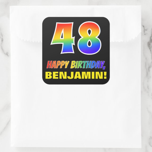 Sticker Carré 48e anniversaire : Bold, amusant, simple, arc-en-c (Sac)