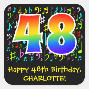 Sticker Carré 48e anniversaire : Symboles de musique colorée, A