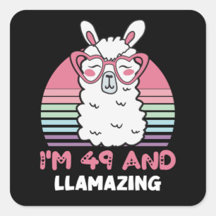 Sticker Carré 49 ans Anniversaire Llamazing Llama 49e anniversai