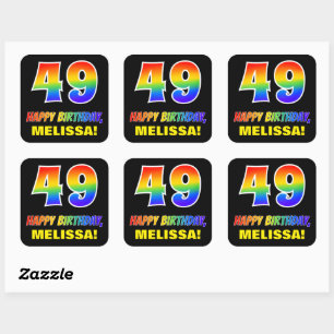 Sticker Carré 49e anniversaire : Bold, amusant, simple, arc-en-c