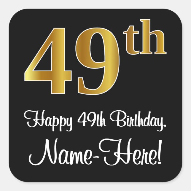 Sticker Carré 49e anniversaire - Elégant luxe Faux Gold Look # (Devant)