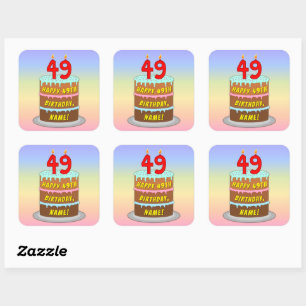 Sticker Carré 49e anniversaire : Fun Cake and Candles + Nom pers
