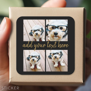 Sticker Carré 4 Collage de photos - Texte de script or moderne