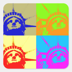Sticker Carré 4 Couleur Pop Art Lady Liberty