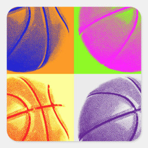 Sticker Carré 4 couleurs Pop Art Basketball