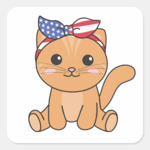 Sticker Carré 4 juillet American Chat Pour Enfants Cute Usa Chat