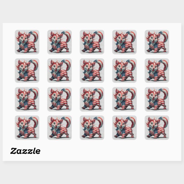 Sticker Carré 4 juillet Animaux Mignons (Feuille)