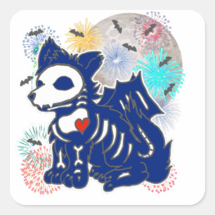Sticker Carré 4 juillet Anime Wolf Emo Patriotique gothique
